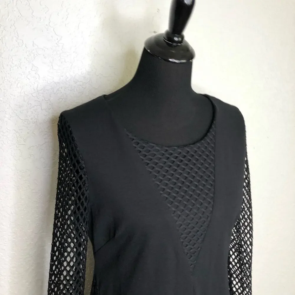 Betsey Johnson black long mesh sleeve sheath dress size 12